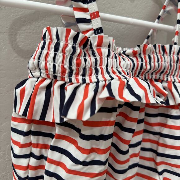 Janie and Jack Red, White, & Blue Stripe Ruffle One Piece Swimsuit - Picture 3 of 8
